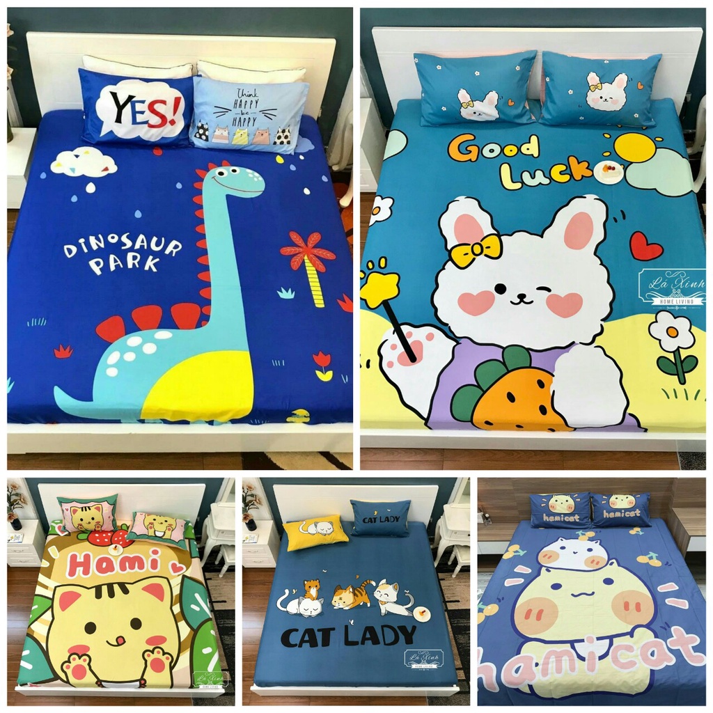 Drap giường cotton , ga trải giường cotton 3D họa tiết ngộ nghĩnh cho bé tặng kèm 2 vỏ gối | BigBuy360 - bigbuy360.vn