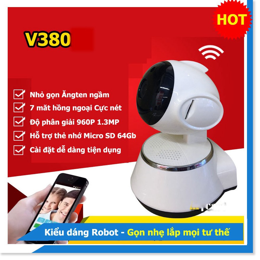 Camera An Ninh Wifi V380 ✔Chính Hãng✔️ Kết nối không dây qua điện thoại, Đàm thoại 2 chiều, Xoay 360.