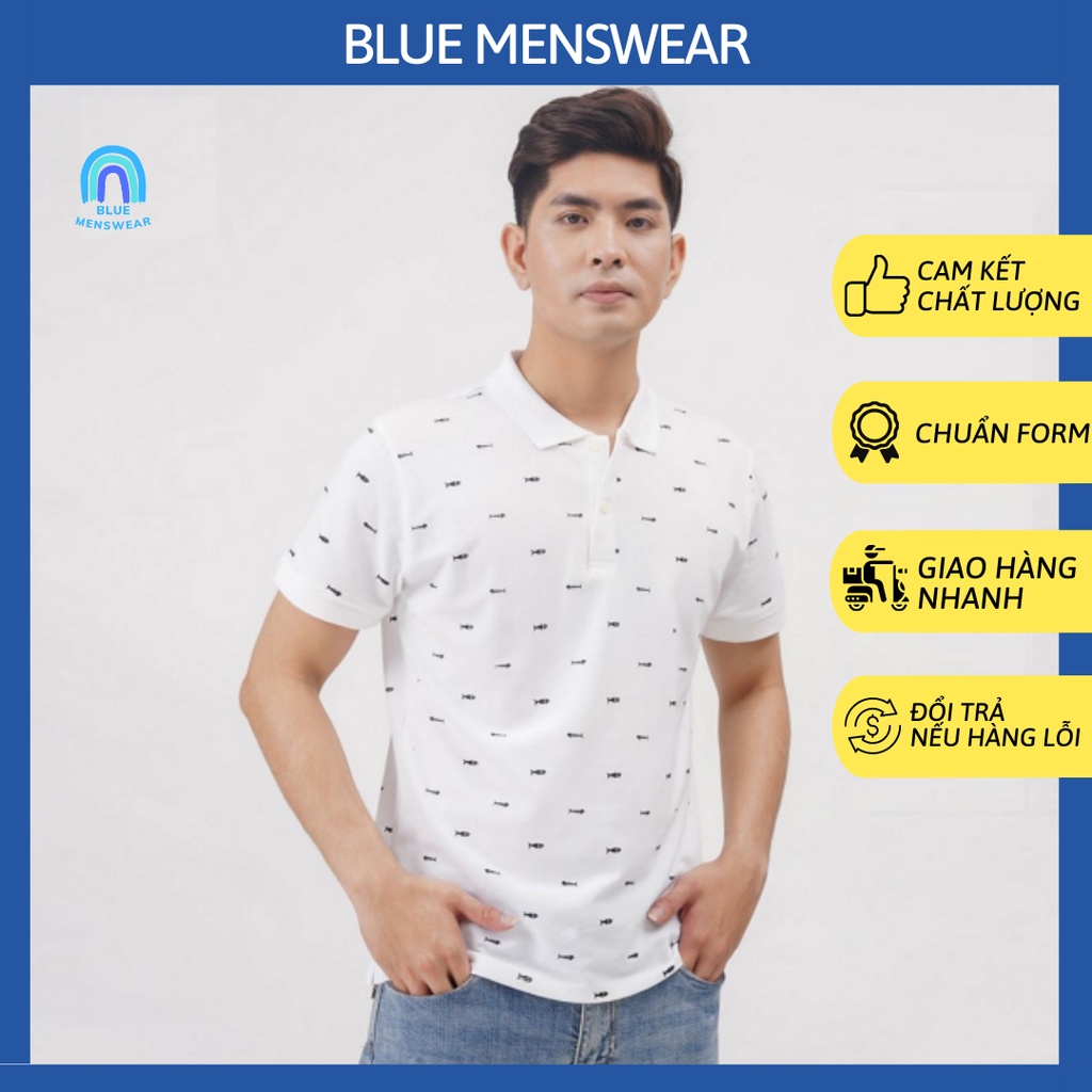 Áo thun nam có cổ tay ngắn đẹp cao cấp thời trang in hình cá cao cấp BAT08 - BLUE MENSWEAR