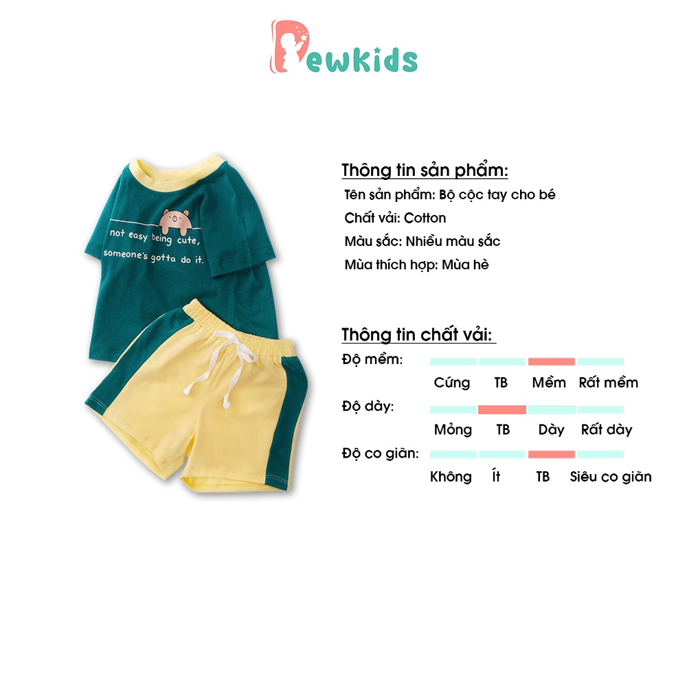 Bộ cộc tay cho bé Dewkids cotton in chữ cổ phối màu đáng yêu cho bé trai, bé gái