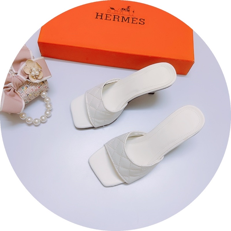 Guốc quai bản chần chỉ gót Nhọn 7p da lì-Ảnh chụp thật