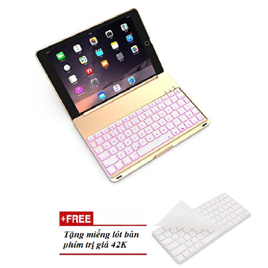 Bao da kiêm bàn phím bluetooth cho iPad 2017 (9.7&quot;), iPad Pro 9.7, iPad Air 1, iPad Air 2 (Gold) tặng miếng lót bàn phím