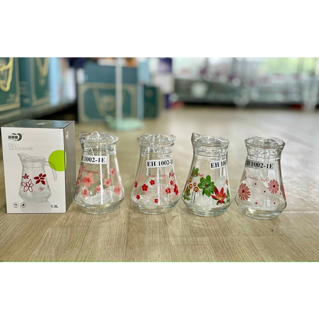 Bình nước thủy tinh eo hoa 1.3l🍓🍓🍓