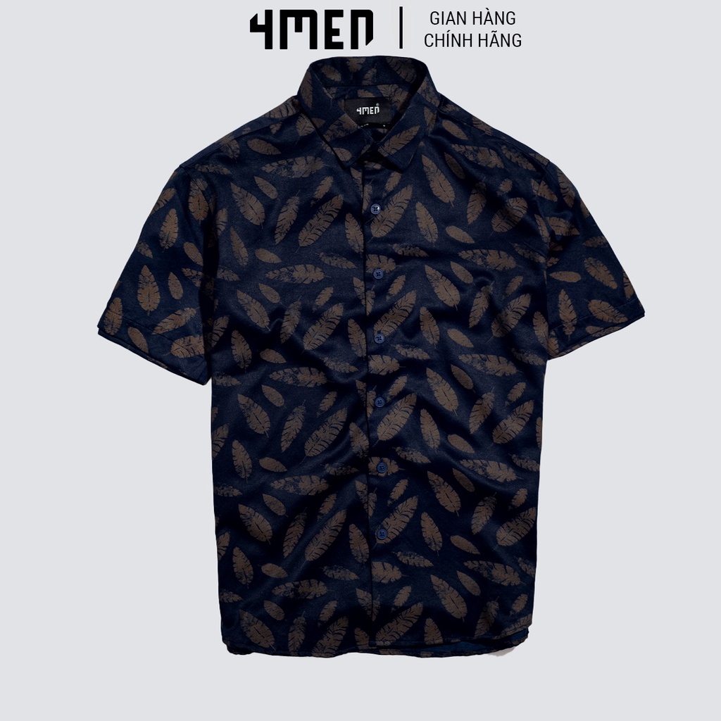 Áo sơ mi nam họa tiết ngắn tay 4MEN SM062 in lá đẹp sang chảnh | BigBuy360 - bigbuy360.vn