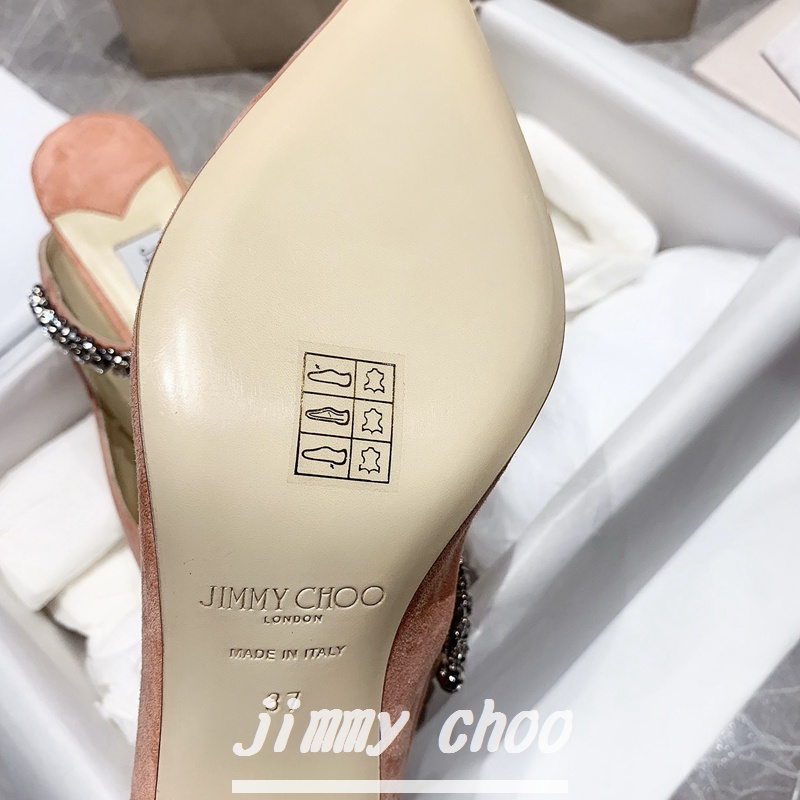 JIMMY CHOO Giày Cao Gót 6.5cm Mũi Nhọn Bằng Da Bò Đính Đá Thời Trang Quyến Rũ Cho Nữ