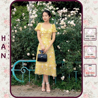 Đầm hoa nhí voan 2 lớp, váy voan dáng dài thiết kế han v13
