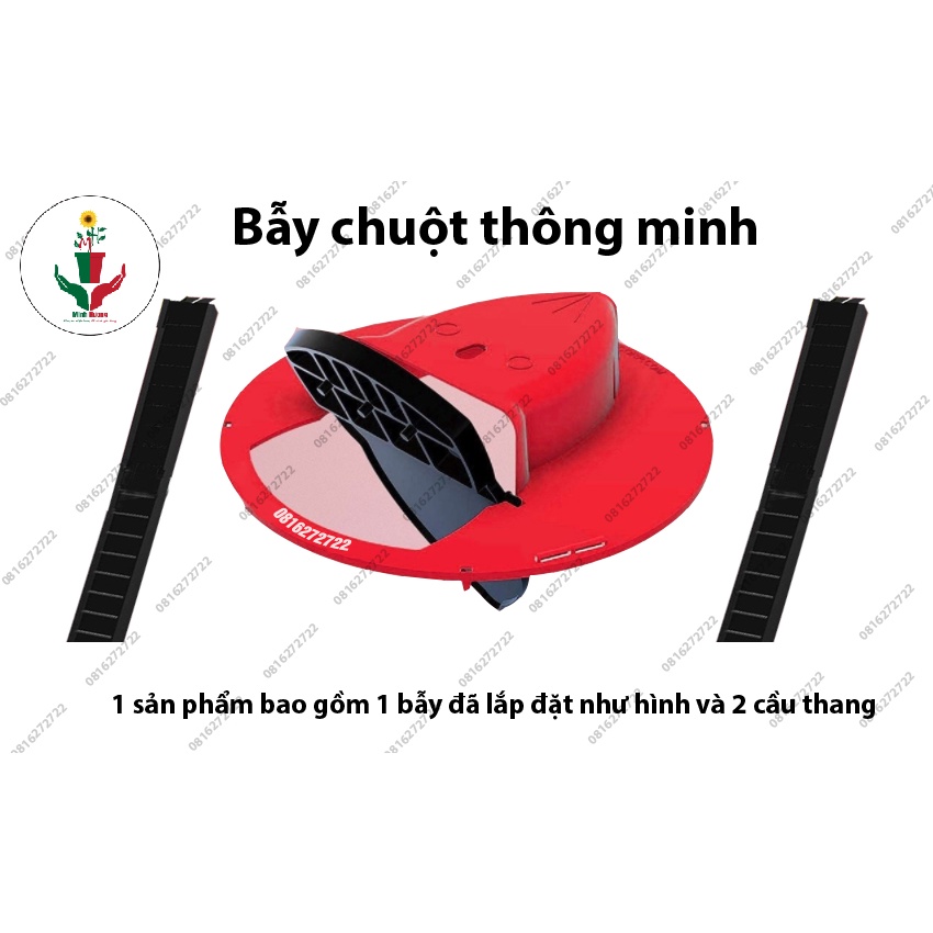 Bẫy chuột thông minh (có sẵn 2 màu đỏ, vàng, 1 bộ gồm 1 nắp đậy bên trên, 1 thanh bật bên dưới, và 2 cầu thang