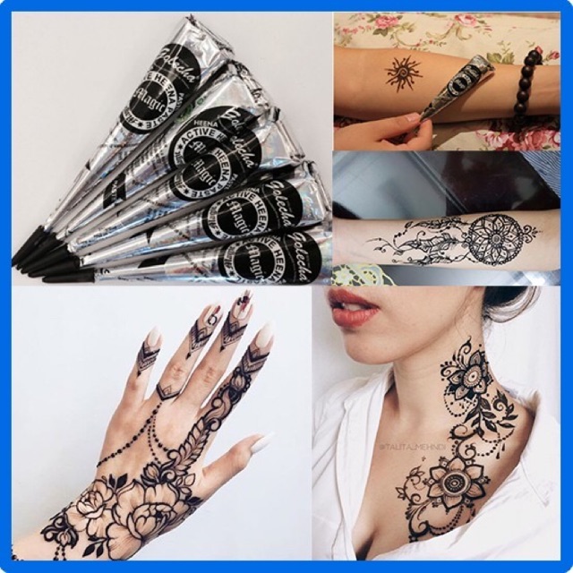 HENNA GOLECHA VỎ BẠC SALE MỰC ĐEN chính hãng india ( Tặng khuôn vẽ A4)