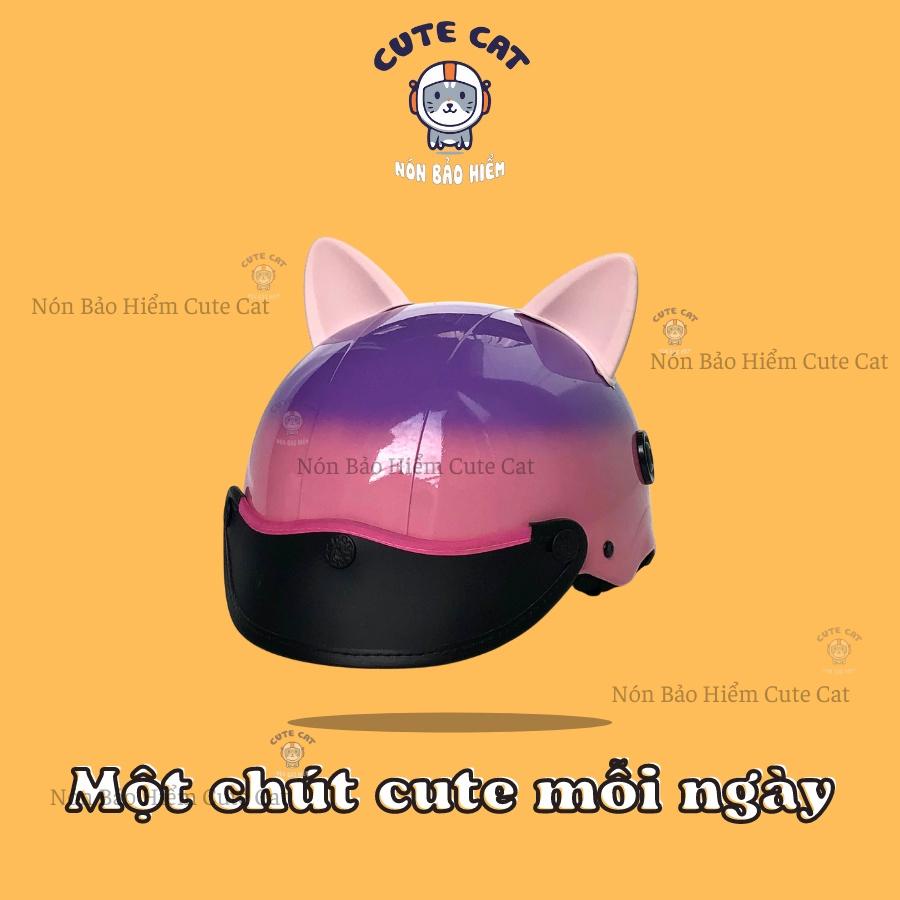 Nón Bảo Hiểm Nửa Đầu Kèm Tai Mèo Có Nhiều Màu Lựa Chọn Siêu Dễ Thương Chất Liệu Nhựa ABS Gọn Nhẹ CUTE CAT