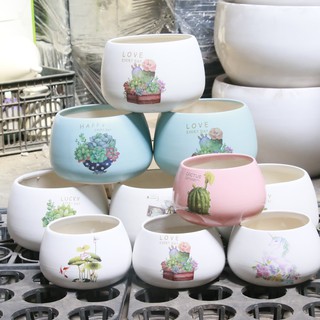 Chậu gốm hạt dẻ cao cấp trồng cây để bàn - 4 size