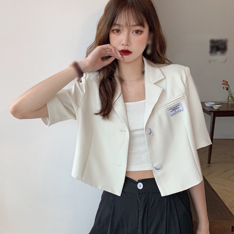 Áo khoác blazer ngắn tay in chữ phong cách Hàn Quốc cho nữ