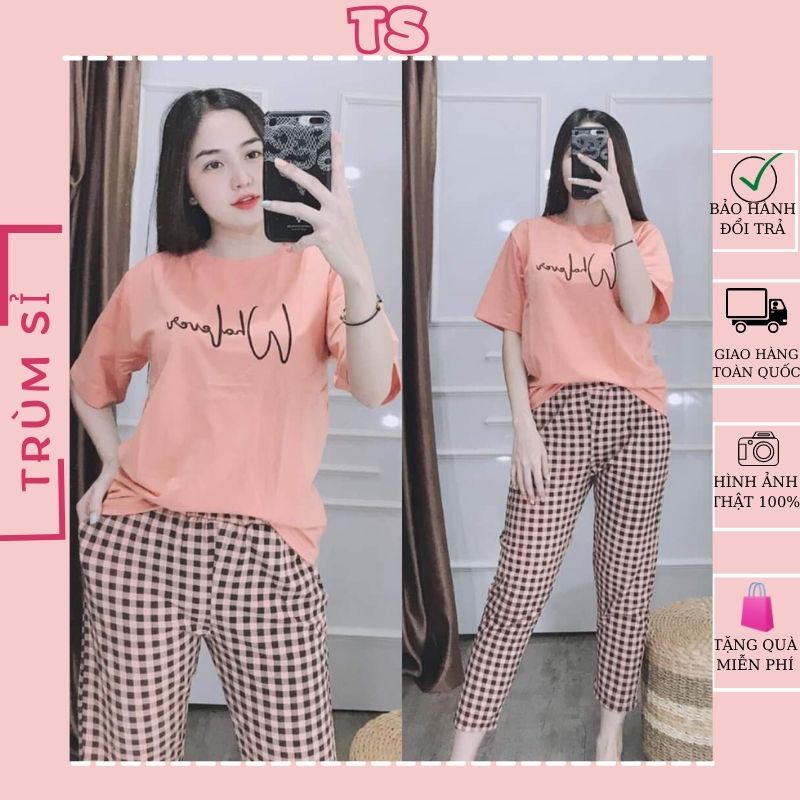 Đồ bộ nữ mặc nhà, set bộ thun cotton Bigsize, TRUMSI QD07 DÀI NHỊP TIM