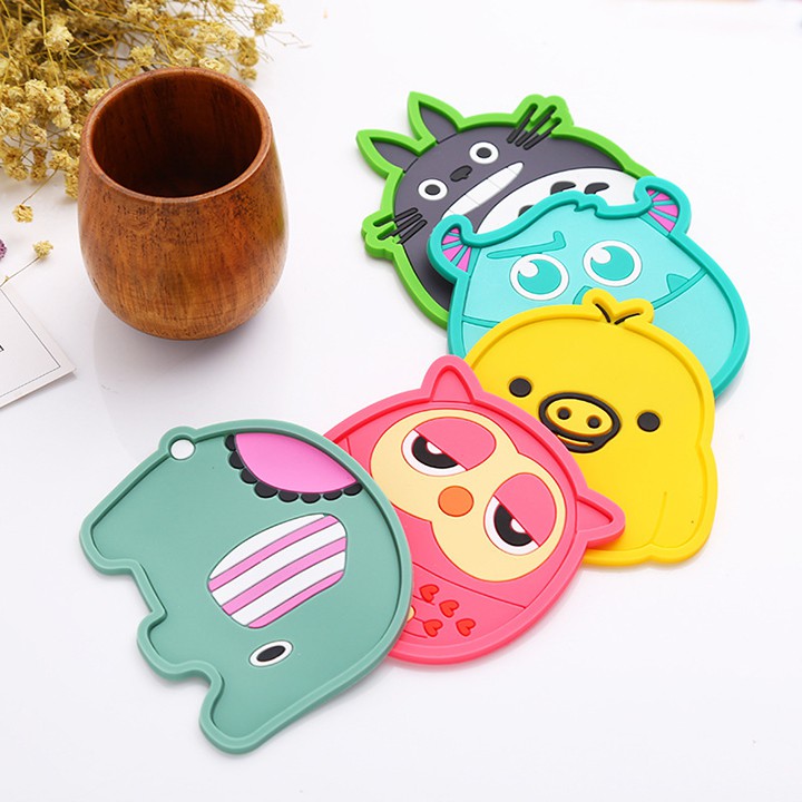 Miếng đế lót cốc ly ấm trà silicon hoạt hình thú anime Nhật Bản chống trơn trượt