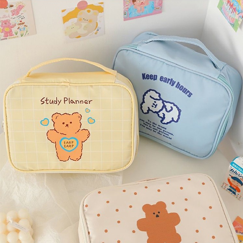 Túi Đựng Mỹ Phẩm Cỡ Lớn Họa Tiết Gấu Hoạt Hình Dễ Thương