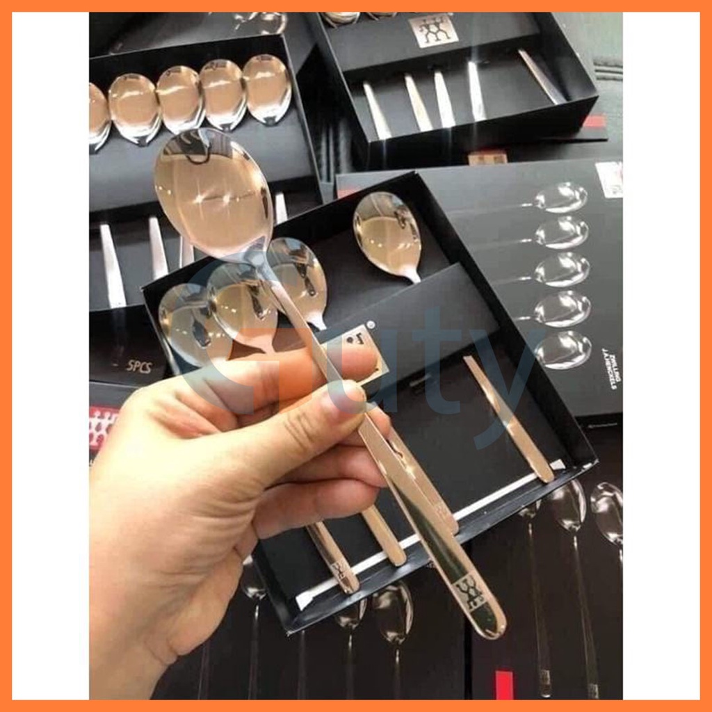 Hộp 5 thìa muỗng inox zwilling bền đẹp tiện lợi có hợp đựng kèm, thìa cà phê, thìa inox, thìa hot, thìa đẹp - Guty Home