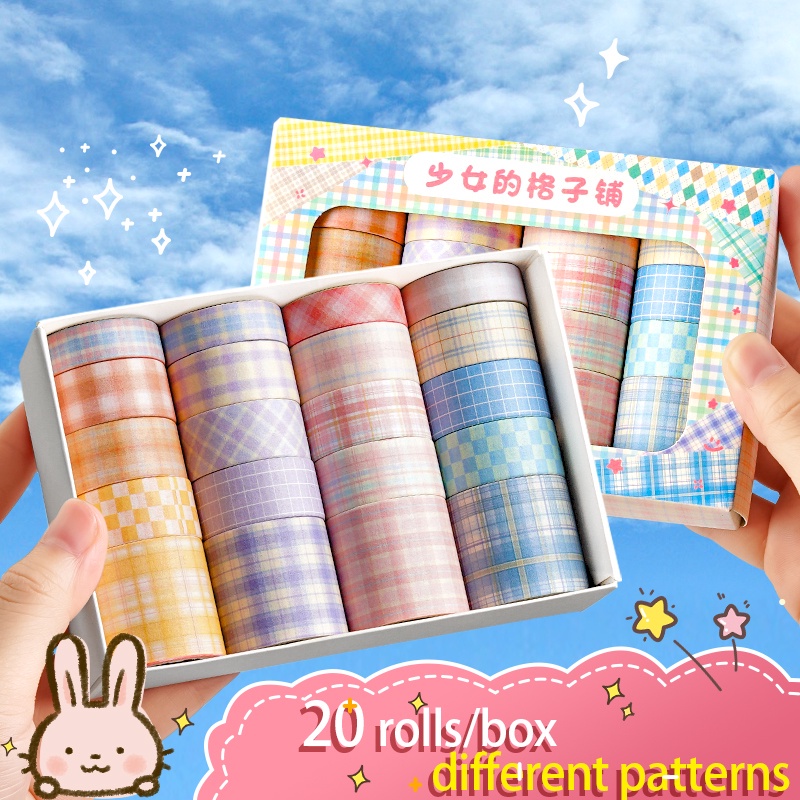 Bộ 20 Cuộn Băng Keo Giấy Washi Họa Tiết Kẻ Sọc Dễ Thương Dùng Trang Trí Sổ Tay