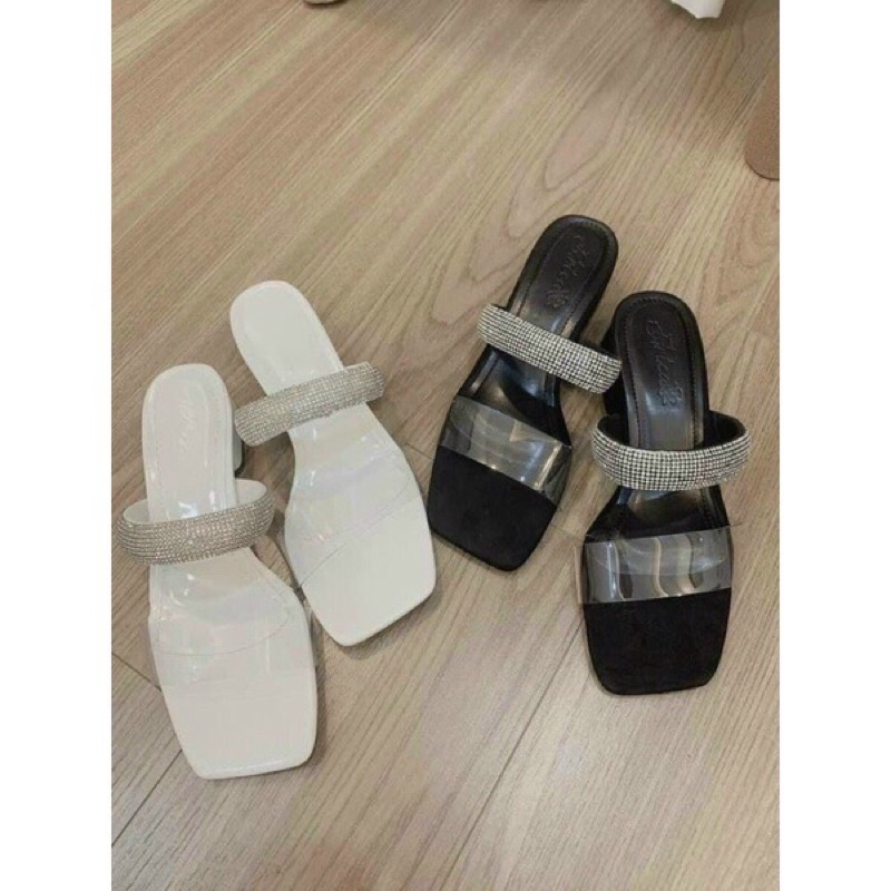 Dép guốc 1 quai trong phối quai bản đá to gót 2p sang chảnh