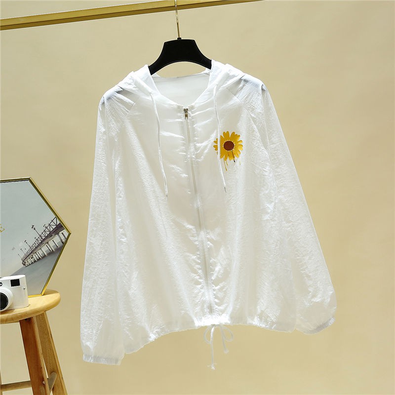 Áo Khoác Hoodie Chống Nắng Siêu Mỏng Màu Trơn In Hoa Cúc Nhỏ Dễ Thương Thời Trang 2020
