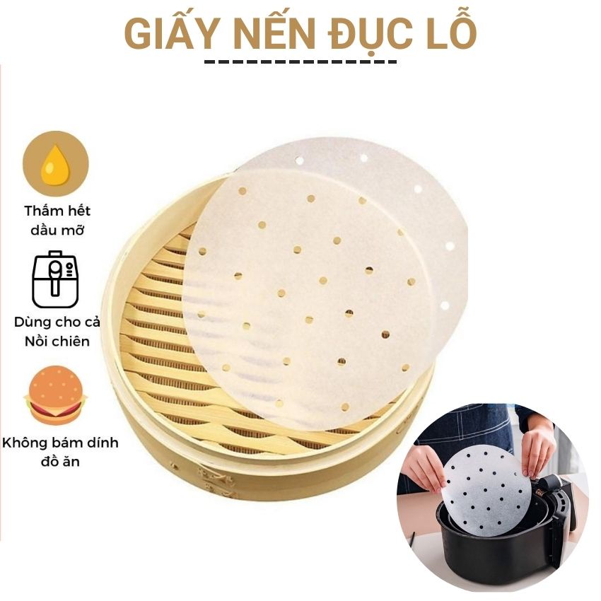 Set 100 giấy nến đục lỗ tròn thấm dầu lót nồi chống dính nồi chiên xửng hấp vệ sinh nồi dễ dàng bảo vệ sức khỏe Angola