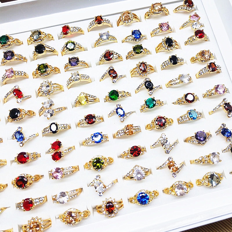 Set 20 Nhẫn Mạ Vàng Đính Đá Zircon Nhiều Màu Thời Trang