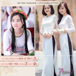Áo dài cổ tròn viền đen CHAANG May sẵn áo dài truyền thống tay lỡ