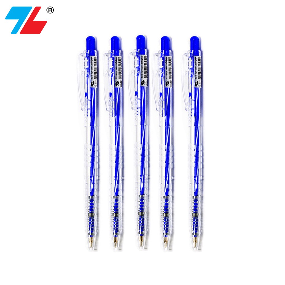 Combo 5 Bút bi Thiên Long TL-089 ngòi 0.5mm mực xanh/đỏ/đen dạng bấm cò, nơi cầm tay có tiết diện tam giác