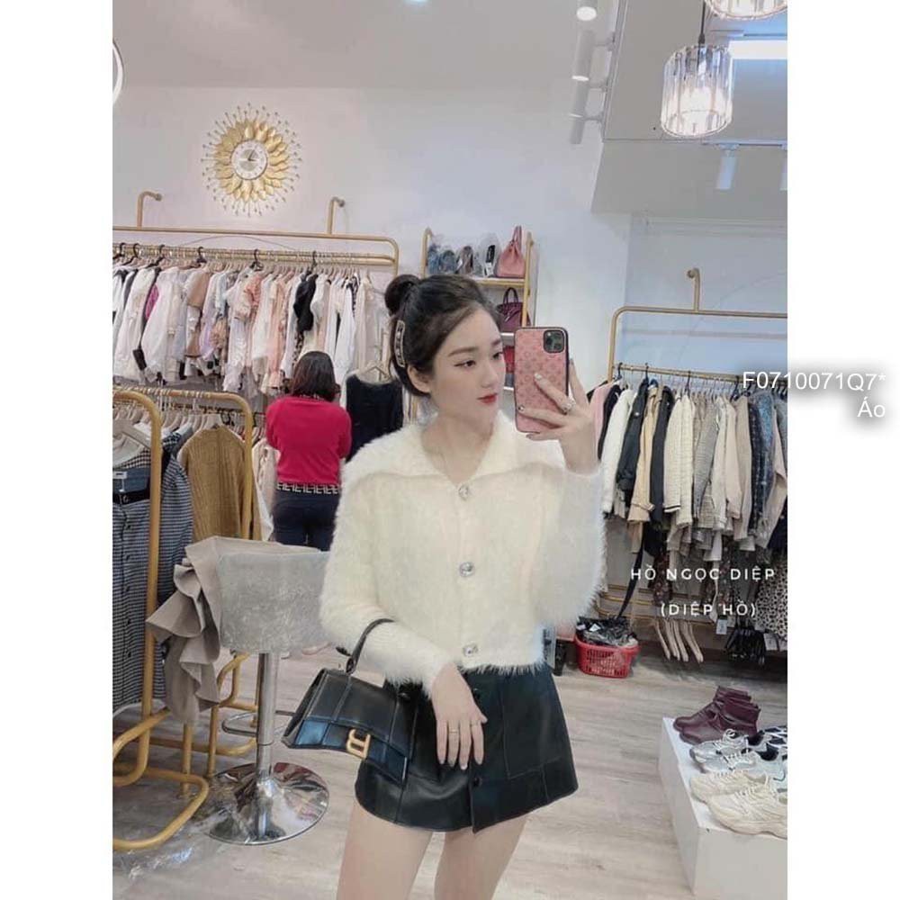 Áo len lông gài khuy đá cổ bẻ tay dài hàng QC!
