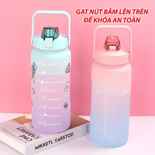 Bình Nước 2 lít Tặng Kèm Sticker Có Vạch Chia Nhắc Giờ Cho Người Lười Uống Nước, Bình Nước Thể Thao 2L