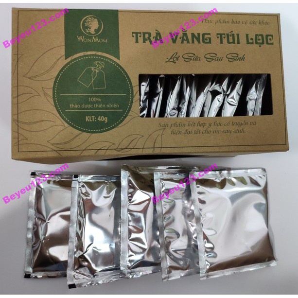 [40g] Hộp 20 gói trà vằng túi lọc lợi sữa, giảm cân cho Mẹ Wonmom