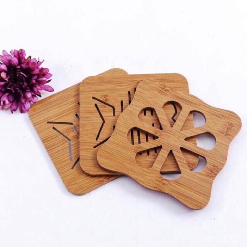 Miếng lót bằng gỗ lót nồi lót ly nhiều hình ảnh (14x14cm)