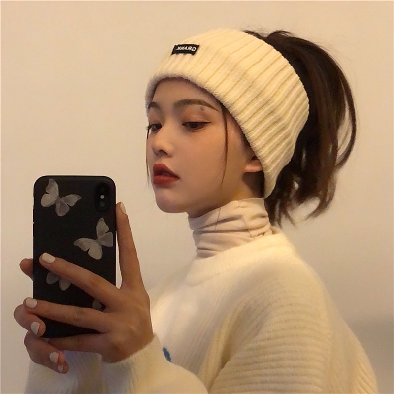 Băng đô len bản rộng phối họa tiết chữ phong cách Hàn Quốc cá tính trẻ trung