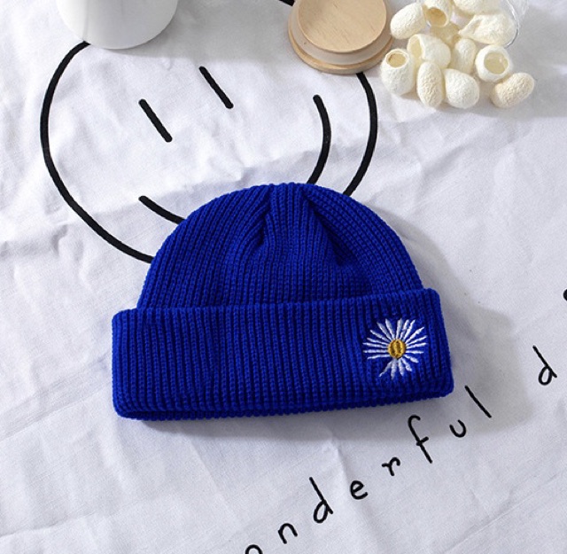 Mũ len beanies thêu hoa cúc nhiều màu phong cách hàn quốc nam nữ