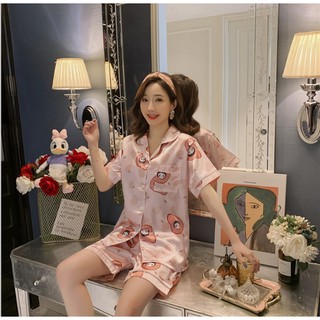 2DECEMBER Đồ Ngủ Lụa Mặc Nhà Lụa Pyjama, Hồng Kute PY01