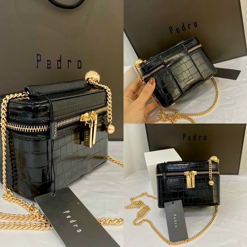 Túi p.e.d.rio vanity hộp da vân đen | BigBuy360 - bigbuy360.vn