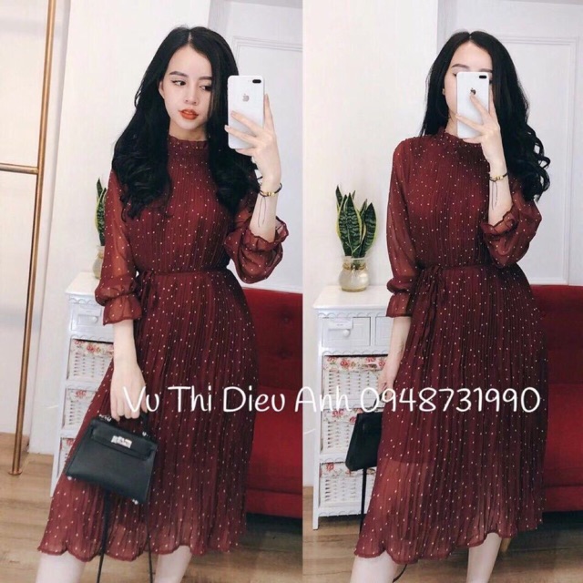 Đầm bi suông dập ly quảng châu ( kèm dây đai eo)