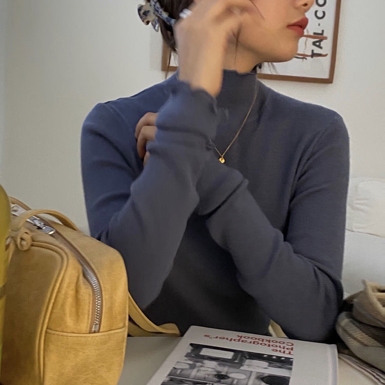 Áo sweater cổ cao dáng ôm phong cách phương Tây Hàn Quốc