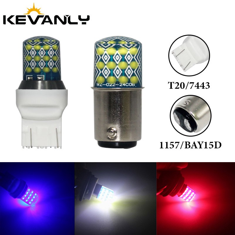 Đèn Phanh Xe Hơi 1157 Bay15D P21 / 5w T20 7443 W21 / 5w 24smd Rgb Chất Lượng Cao Kevanly