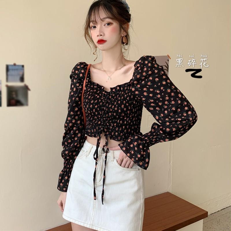 Áo kiểu trễ vai họa tiết hình hoa dễ thương cho nữ | BigBuy360 - bigbuy360.vn