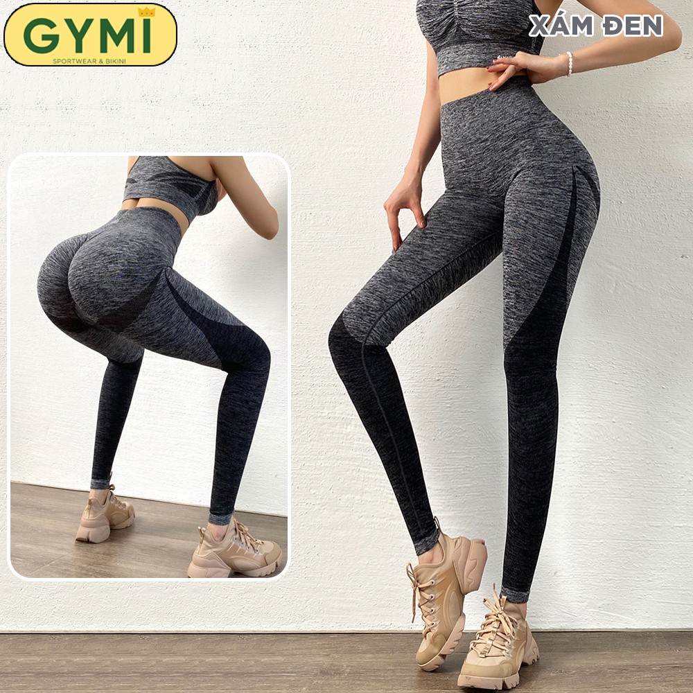 Quần tập gym nữ chun mông GYMI QD25 dáng legging yoga phối màu loang lưng cao nâng mông thể thao