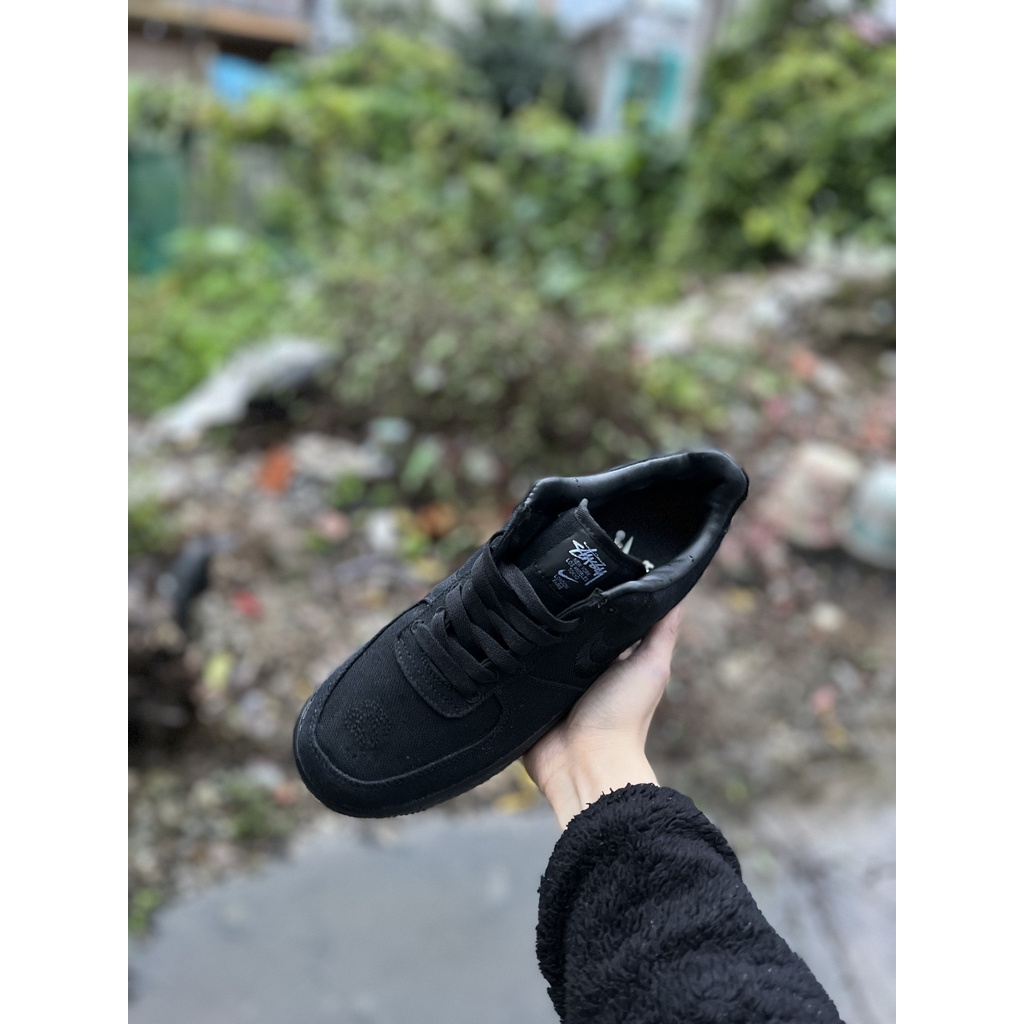 Giày Af1 Stussy Full Black Đen Cao Cấp Fullbox, Giày thể thao af1 stussy cổ thấp đen full chất liệu vải không sợ gãy mũi