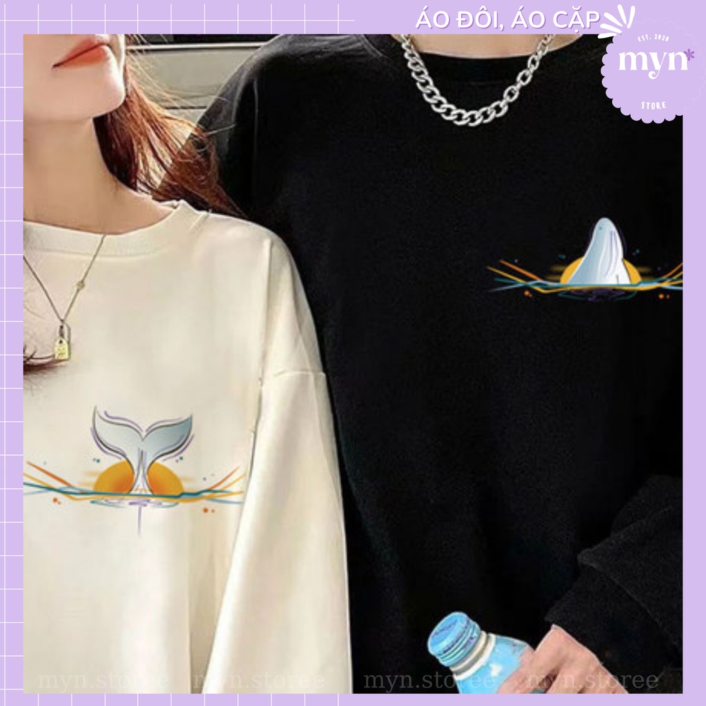 Áo Sweater Nỉ Cặp Đôi Form Rộng Đủ Size Hình Cá Voi Đáng Yêu, Chất Nỉ Bông Dày Dặn Đẹp Chuẩn