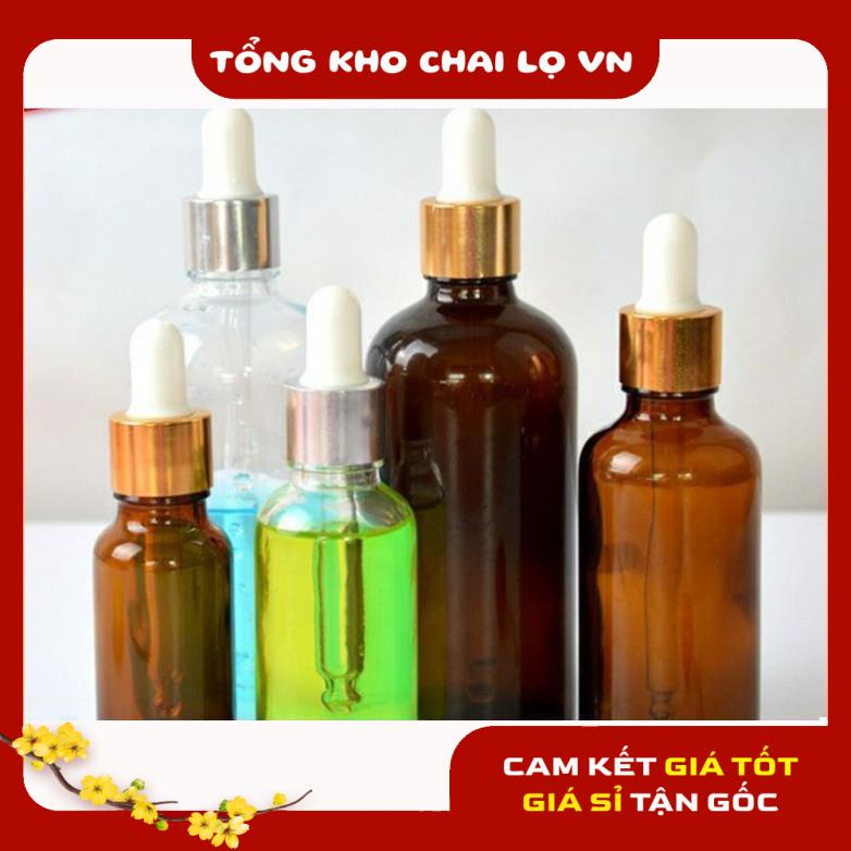 Lọ đựng tinh dầu nâu bóp giọt khoen vàng trong,nâu , lọ đựng serum .