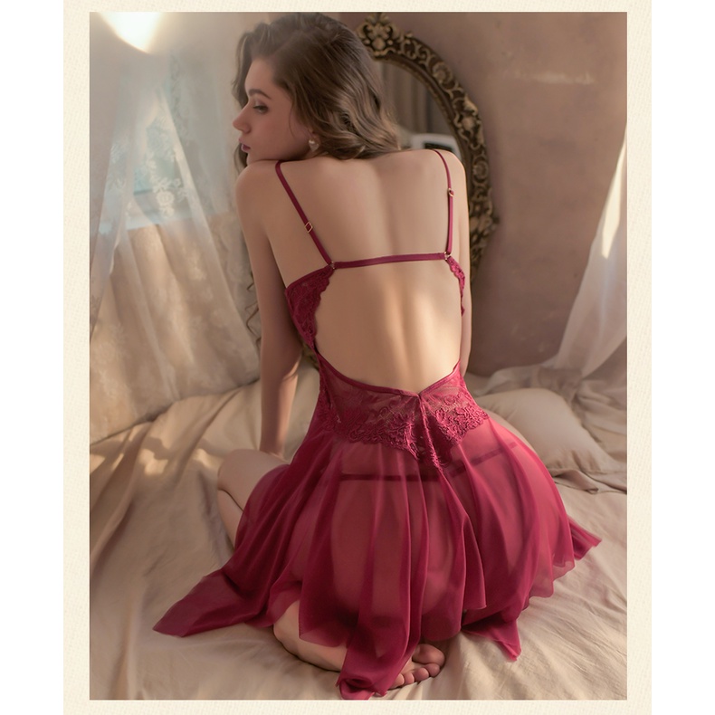 Váy ngủ ren xẻ ngực sexy FREE SHIP voan có gọng nâng ngực quyến rũ