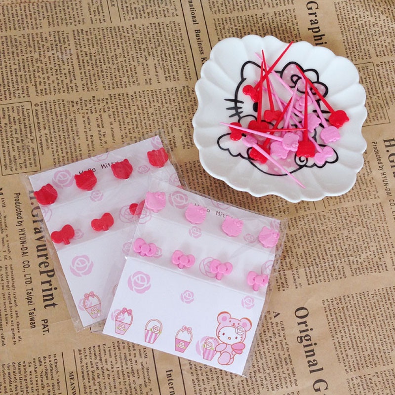 Set 8 nĩa ăn trái cây/món tráng miệng XIAODUOJIAJU bằng nhựa hình mèo hello kitty dễ thương