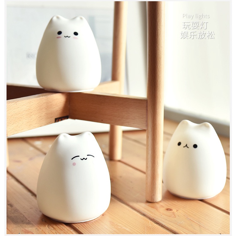Đèn ngủ mèo silicon siêu cute nhiều chế độ sáng, Tiết kiệm điện- Kèm pin sẵn