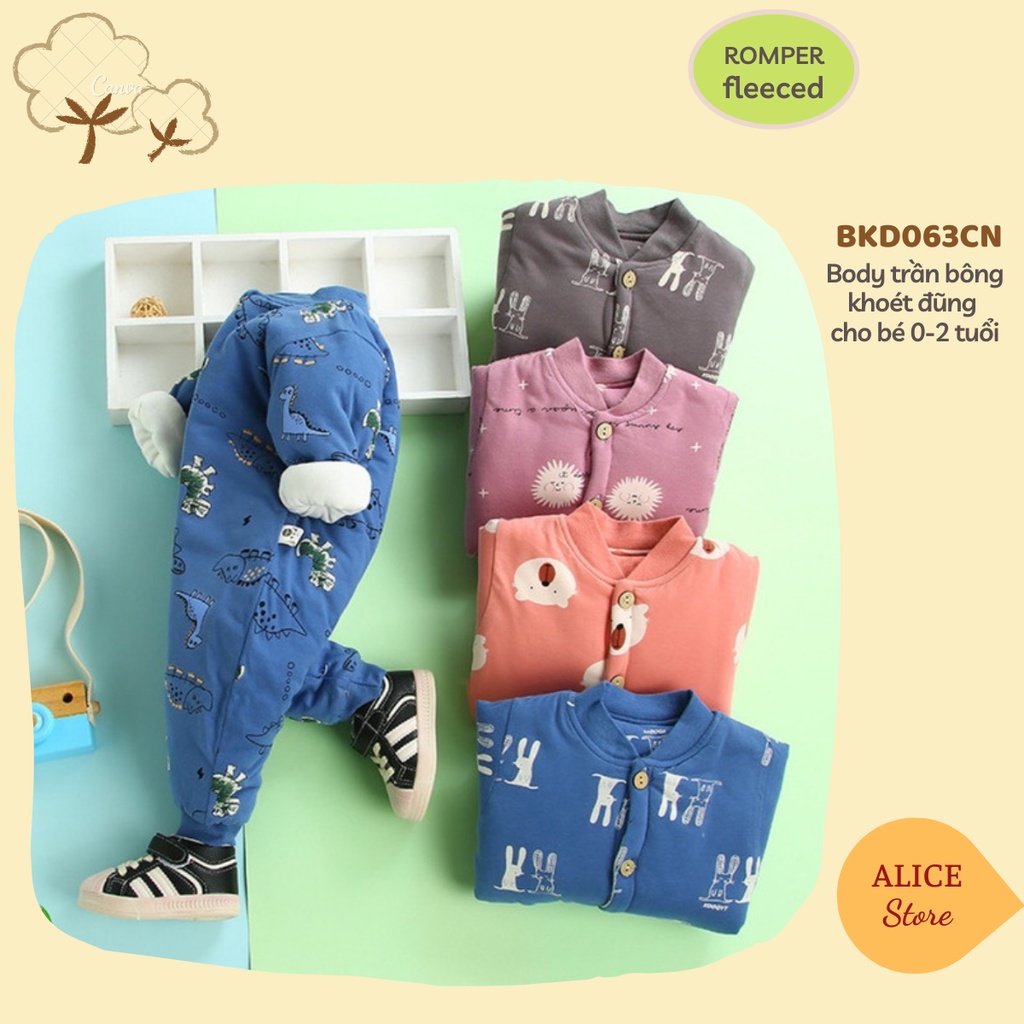 Quần áo trẻ em mùa đông💖FREESHIP💖 Bộ body cotton trần bông khoét đũng họa tiết đáng yêu cho bé 0-1 tuổi