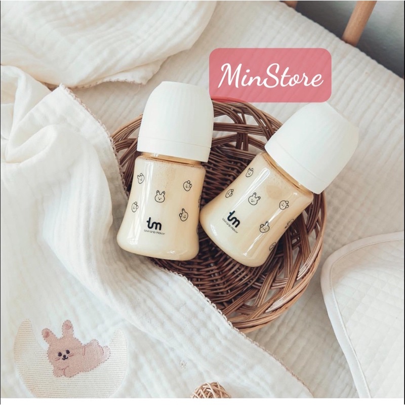 Bình thỏ Sóc Tovi Moly Hàn Quốc, bình sữa Dot to Dot họa tiết thỏ Sóc nắp be vani 180ml 280ml