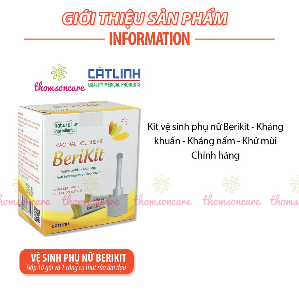 Bộ thụt rửa vệ sinh phụ nữ Berikit kèm 15 gói muối - dung dịch vệ sinh phụ khoa rửa sâu - của dược Cát Linh