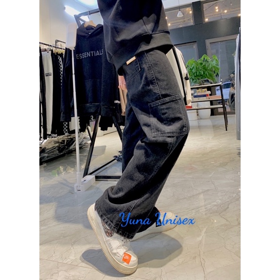 Quần jeans dáng xuông ống rộng, quần bò nam form rộng có túi sườn phá cách unisex