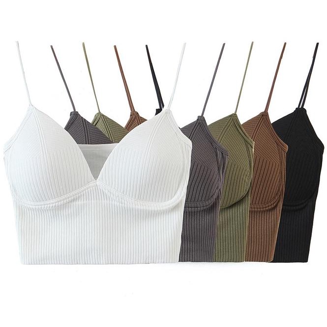 Áo Hai Dây Cổ Chữ V Có Đệm Ngực Màu Sắc Đơn Giản Dễ Phối Đồ Dành Cho Nữ